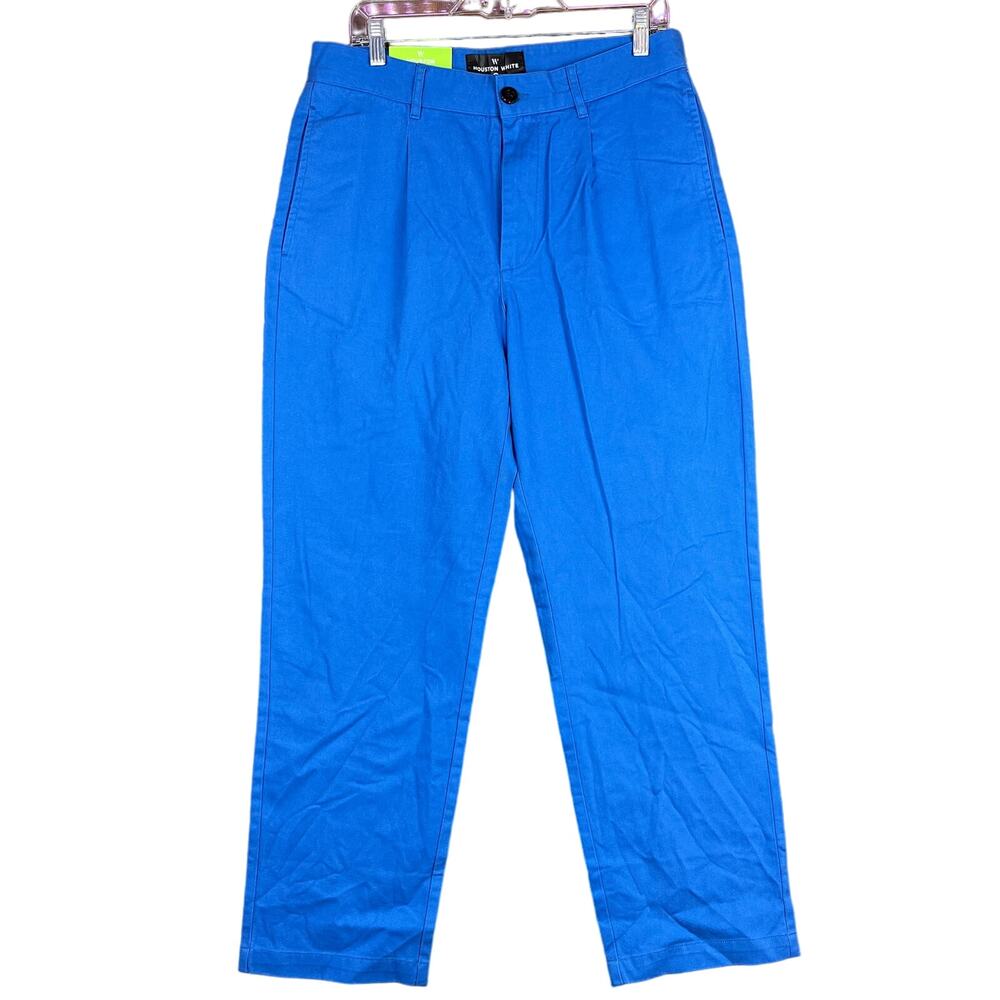 Houston White Mens Chinos Blue Single Pleated Wide Leg Cotton NWT 33x30